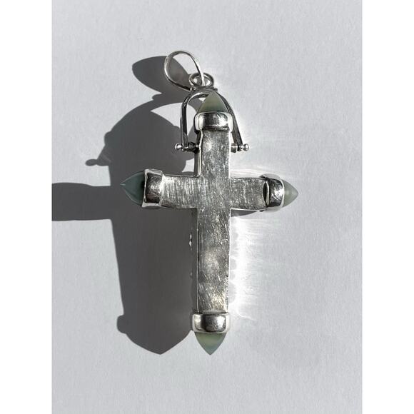 Nicky Butler-Style .925 Silver & Semi-Precious Gemstone Large Cross Pendant 3” - Picture 6 of 7